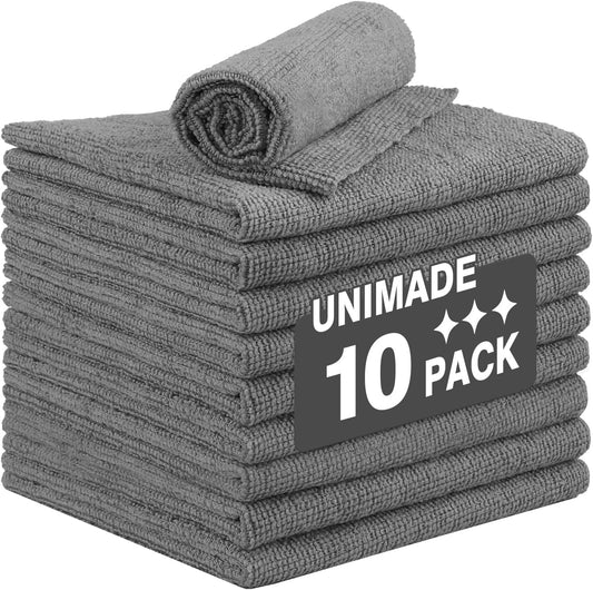 Shop Towel Rags, 10 Pack Reusable Shop Rags Bulk Microfiber Cleaning Cloth Lint Free Cleaning Towels for Car Kitchen Automotive Bar Mechanic Restaurant Garage, 11.5"x 11.5", Grey