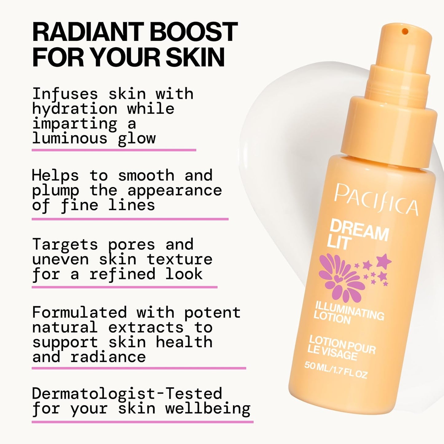Pacifica Dreamlit Illuminating Facial Lotion – Vitamin C & Niacinamide Brightening Moisturizer for Radiant Glow - Natural Dewy Finish Hydrates & Minimizes Pores - Lightweight Daily Face Cream, Vegan