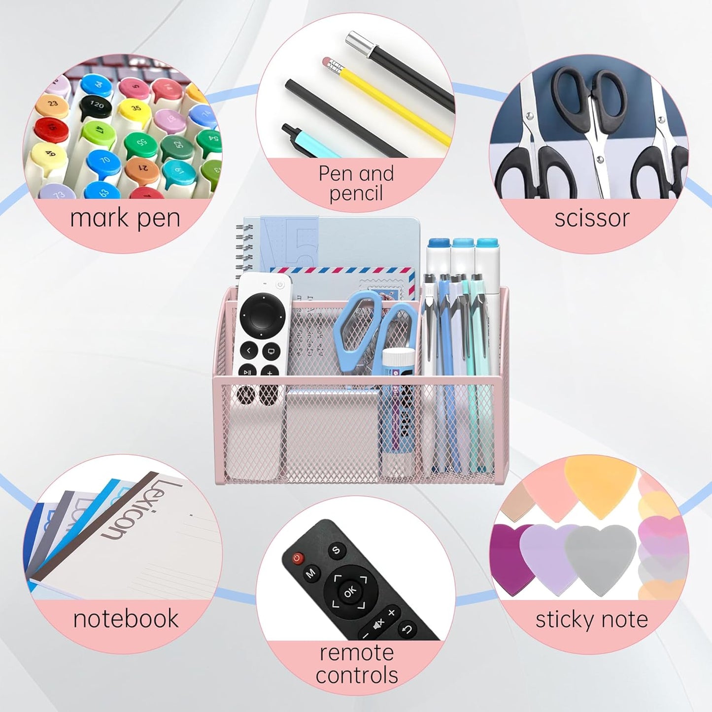 YINGHUA Strong Magnetic Pen Holder for Whiteboard and Refrigerator 3 Compartments Metal Mesh Organizer Space Saving Shelf for Office School Home and Locker - Pink