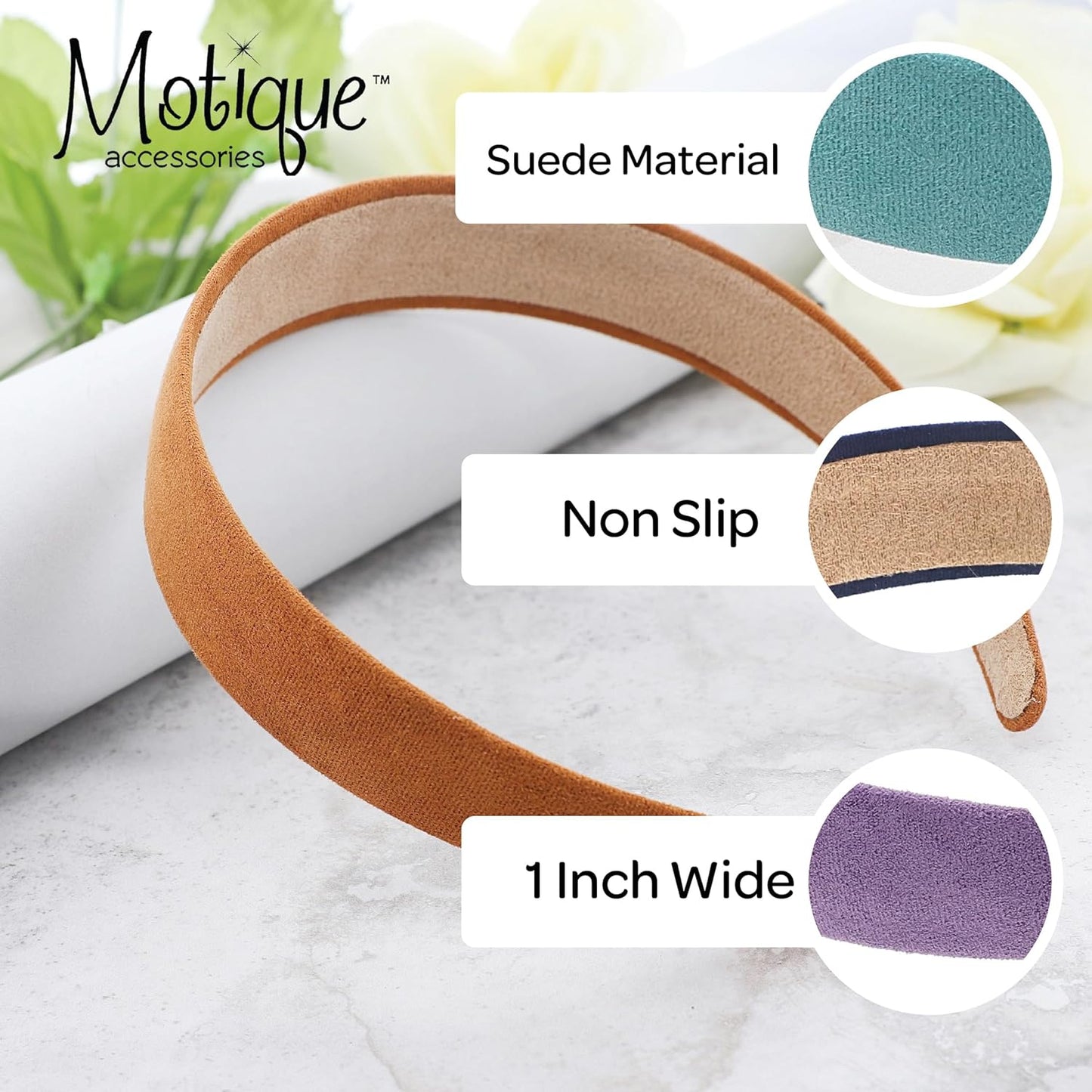 1 Inch Wide Suede Like Headband Solid Hair band for Women and Girls (Neon Pink)
