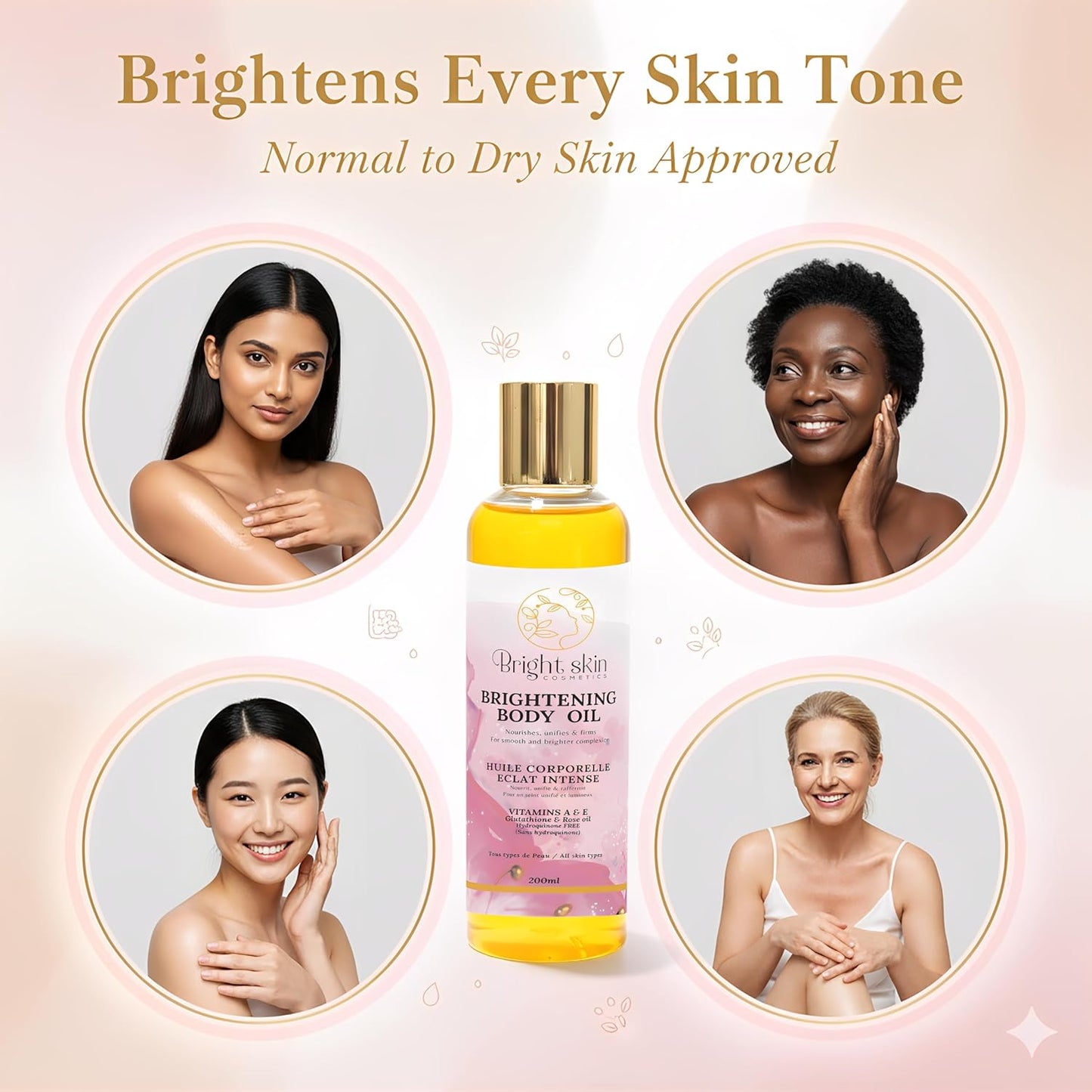 Best Brightening Body Oil (6.5 oz) - Glutathione, Arbutin, Rosehip Oil, Rose Extract for Uneven Skin Tone, Dark Spots, Scars, Anti-aging, Anti-wrinkle, Sunscreen, Scar Healing