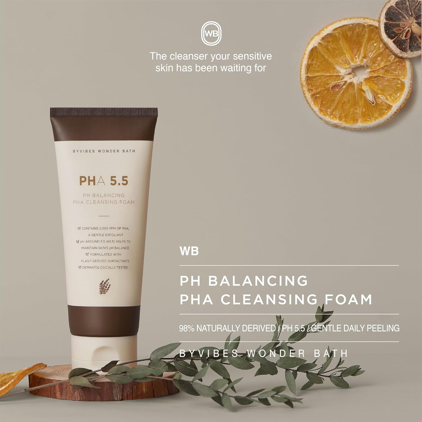 PH Balancing PHA Cleansing Foam - Korean Face Wash for Sensitive Skin, Gentle Hydrating Facial Cleanser, Exfoliating Skin care, 4.4 Fl Oz (130ml)