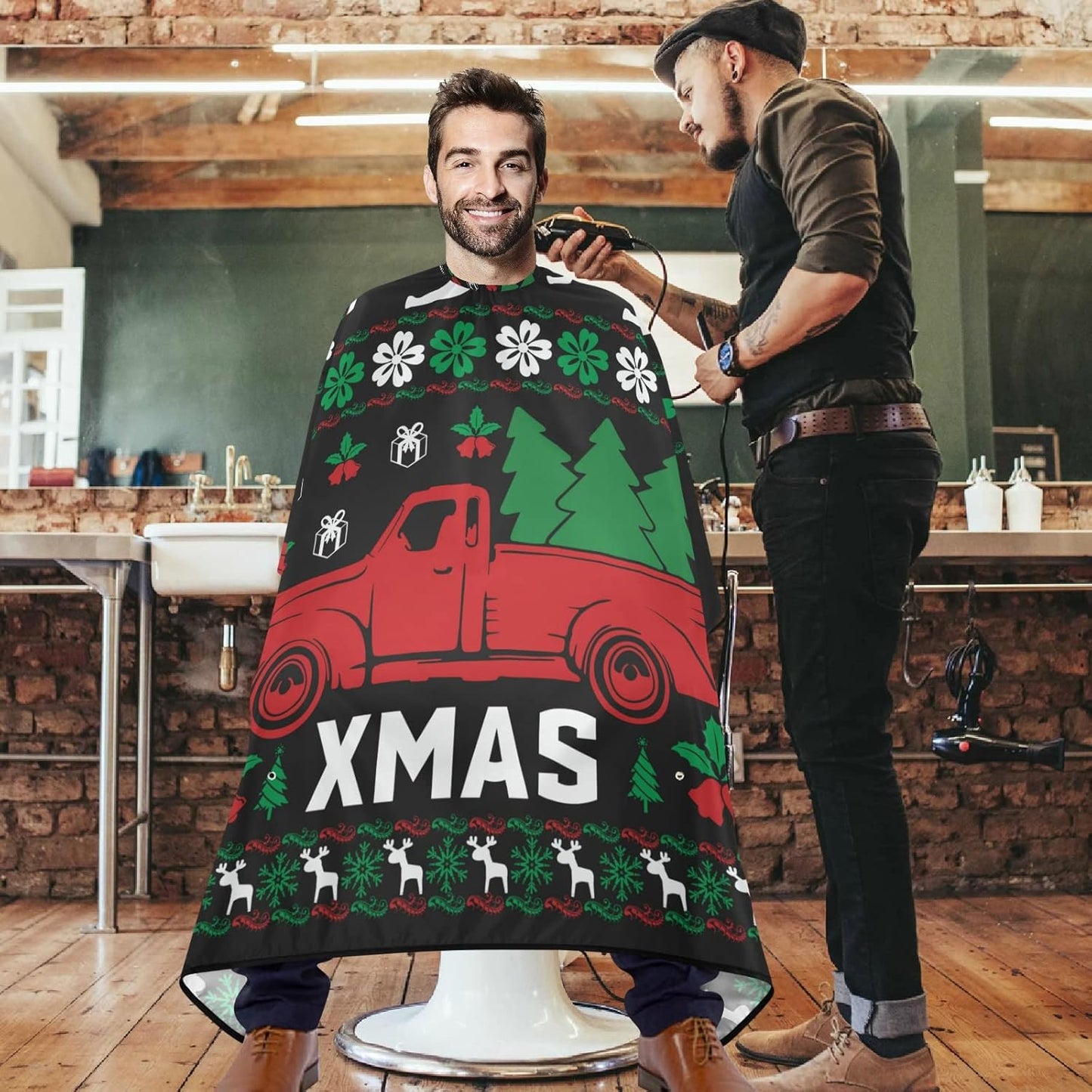 visesunny Barber Cape Merry Christmas Polyester Hair Cutting Salon Cape Apron Anti-Static Haircut Water-Resistant Shaving Cloth Beard Shaving Bib Hairdressing Cape