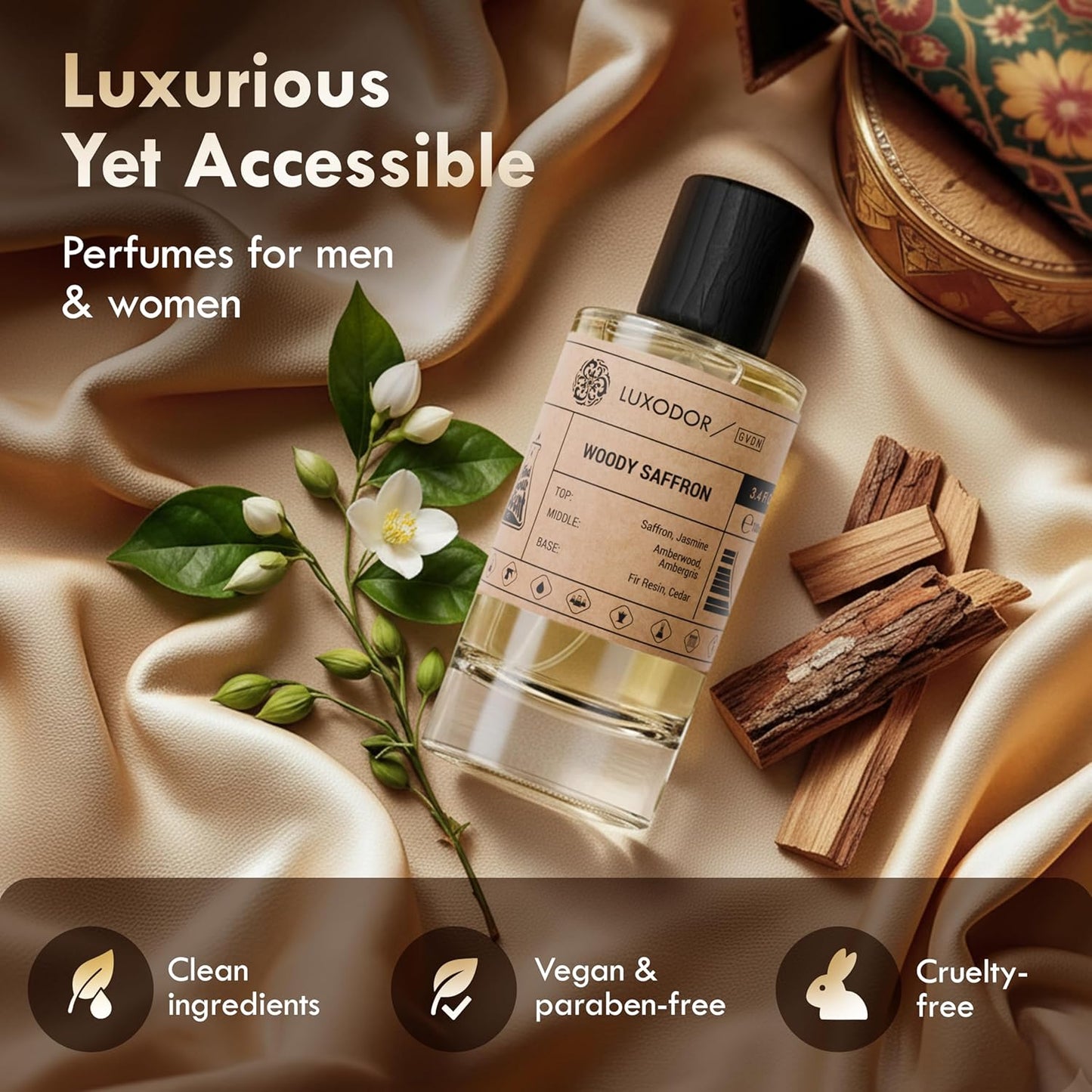 Inspired by MFK Bacarat Rouge 540 - Woody Saffron with 10 ml perfume Oil Roll-On - cologne unisex pheromone perfume – Clean ingredients fragrances – Vegan Paraben Free 3.4 fl. oz (100ml)