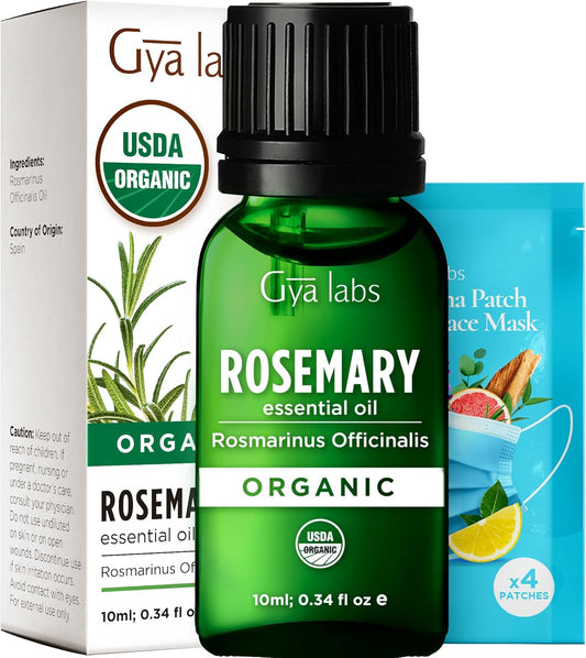 Gya Labs Organic Rosemary Essential Oil - 0.34 Fl Oz - for Skin, Hair, Diffuser, Aromatherapy, DIY Candle Making Scents