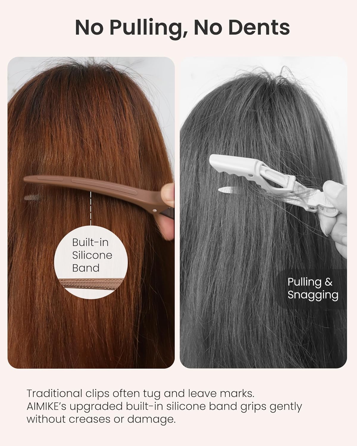 AIMIKE Extended Sectioning Hair Clips w/Built-in Silicone Band, 4.8" No-Crease Non-Slip Hair Styling Clips for Thick, Long Hair – Blow Drying,Hair Rollers, Rust-Free –6 Pack, Mocha Mousse