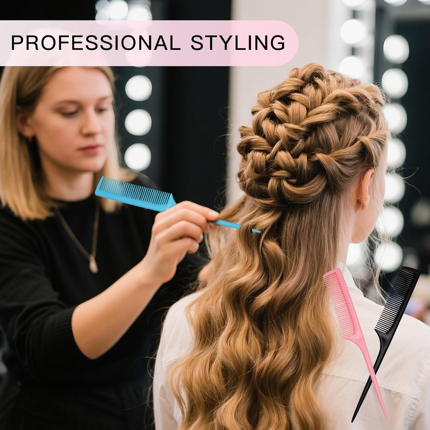 4 Pcs Rattail Combs for Women -Fine Tooth Styling Comb with Ergonomic Handle, Anti-Static Heat-Resistant Professional Hair Parting Tools for Smooth Detangling, Updos & Salon-Perfect Hairstyles.