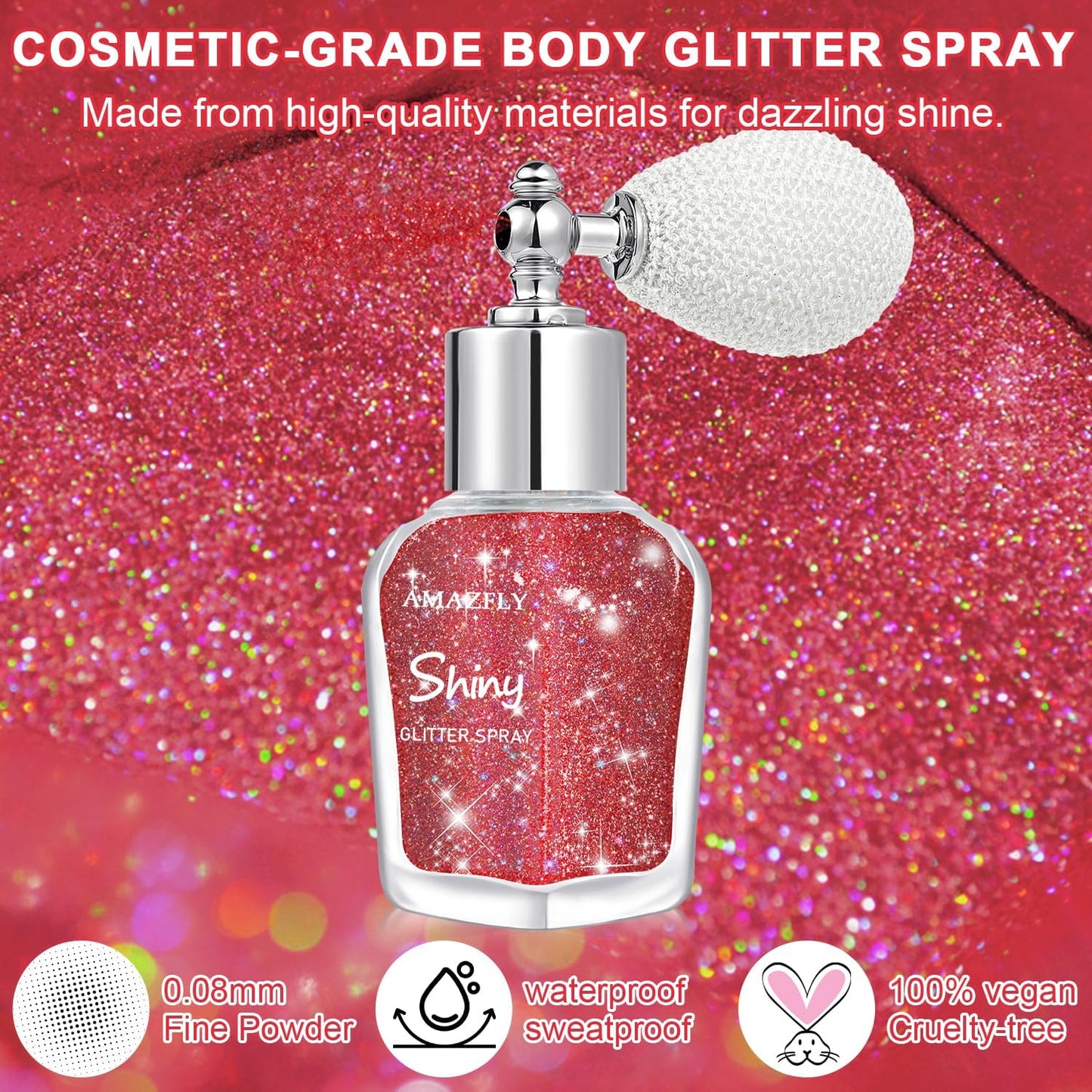 Hair and Body Glitter Spray, Shimmering Powder Sparkle Powder Makeup, Glitter Loose Sparkle Makeup for Body Highlighter,Festival Prom Rave Accessories (Red)