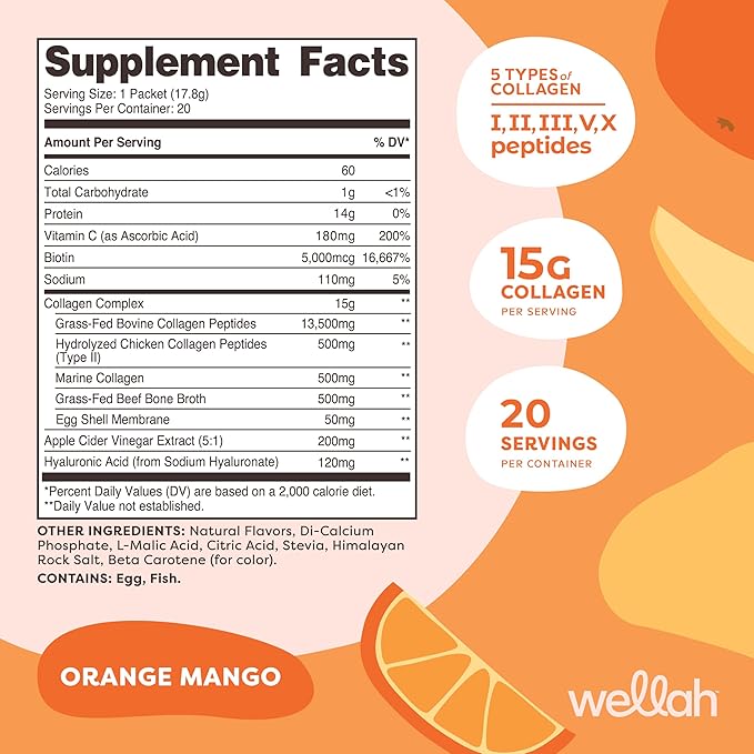 The Afterglow Multi Collagen Protein + Beauty (Orange Mango) 20 Stickpacks - 15G Collagen Complex Per Serving
