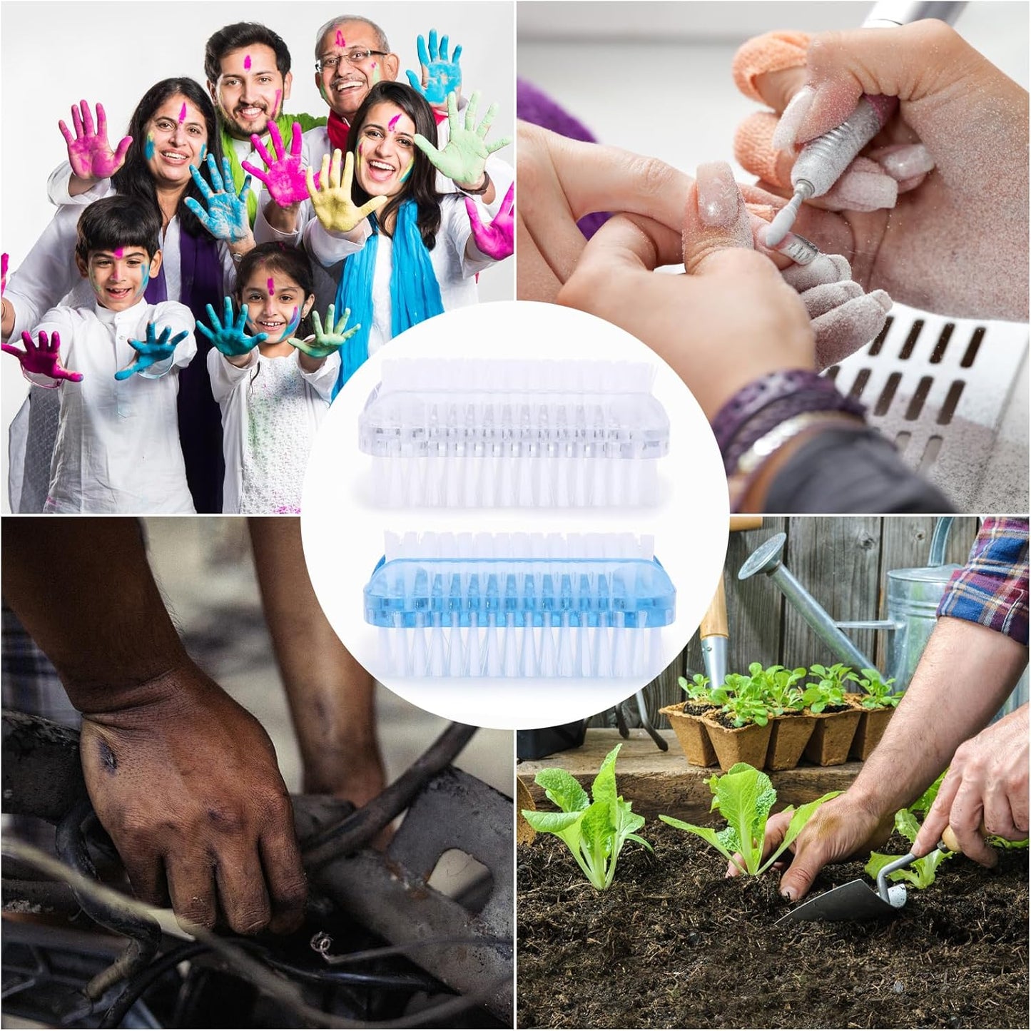 Nail Cleaning Brushes Plastic for Fingernails 2-Sided Non-Slip Nail Brushes 4 Pack(Blue and White)