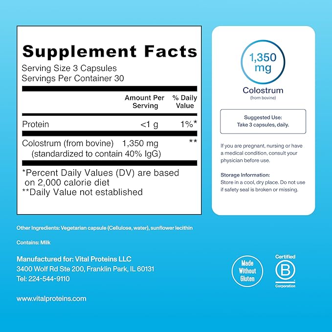 Vital Proteins Collagen Capsules Supplement (Type I, III) 360 Pills and Bovine Colostrum Supplement 90 Capsules