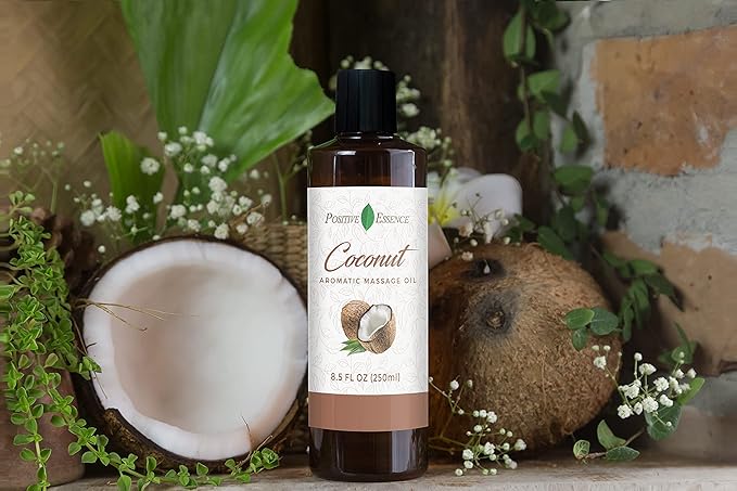 Relaxing Coconut Massage Oil, Made with Jojoba Oil, Sweet Almond Oil, Vitamin E and Extra Virgin Coconut Oil, Relaxing Gifts for Women or Natural Body & Mind Relaxation, Aromatic