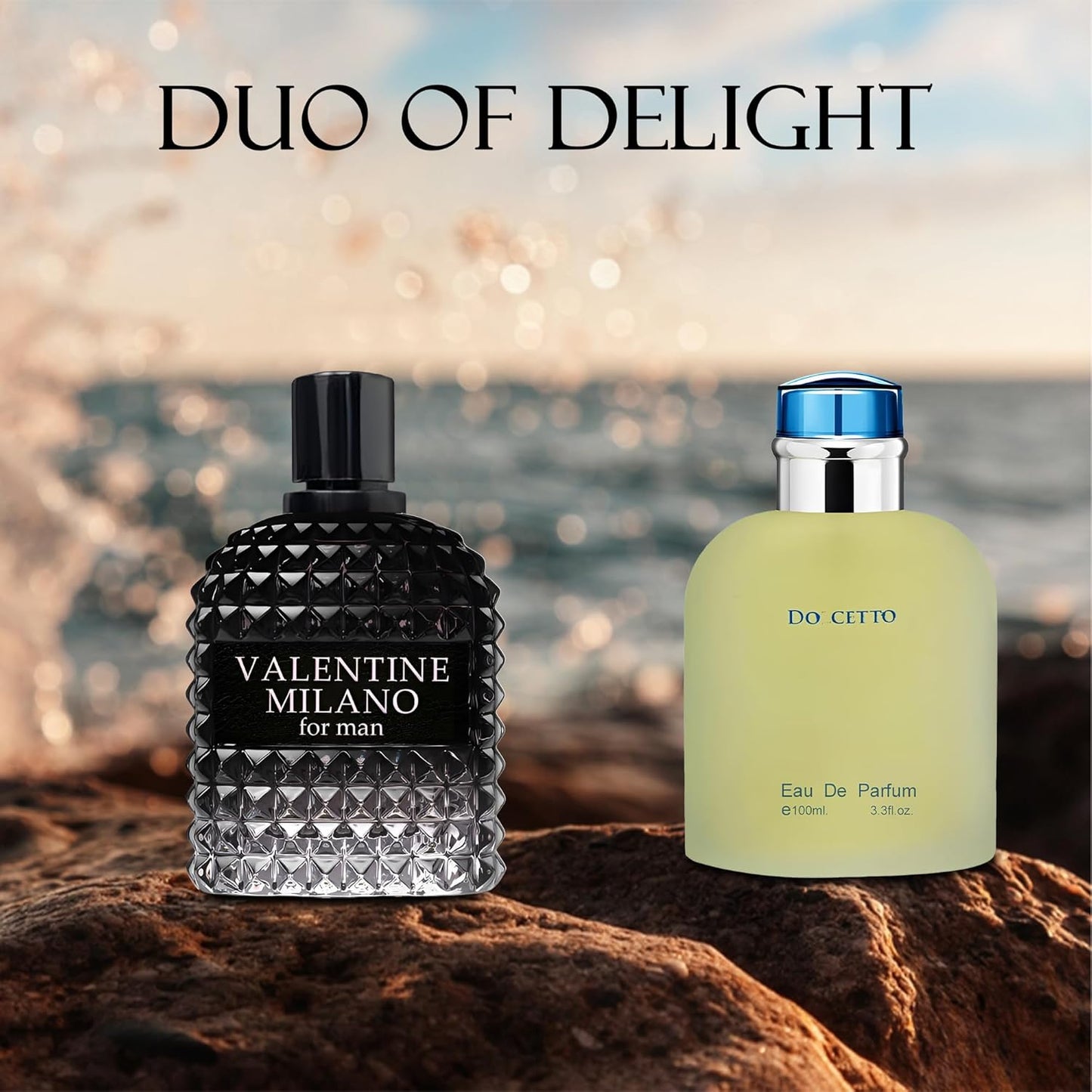 Valentine Milano/Docetto 2PCS Eau De Toilette for Men-Fresh, Romantic Scent Perfume for Men 3.4 Fl Oz Each Mens Cologne For All Skin Daily Used