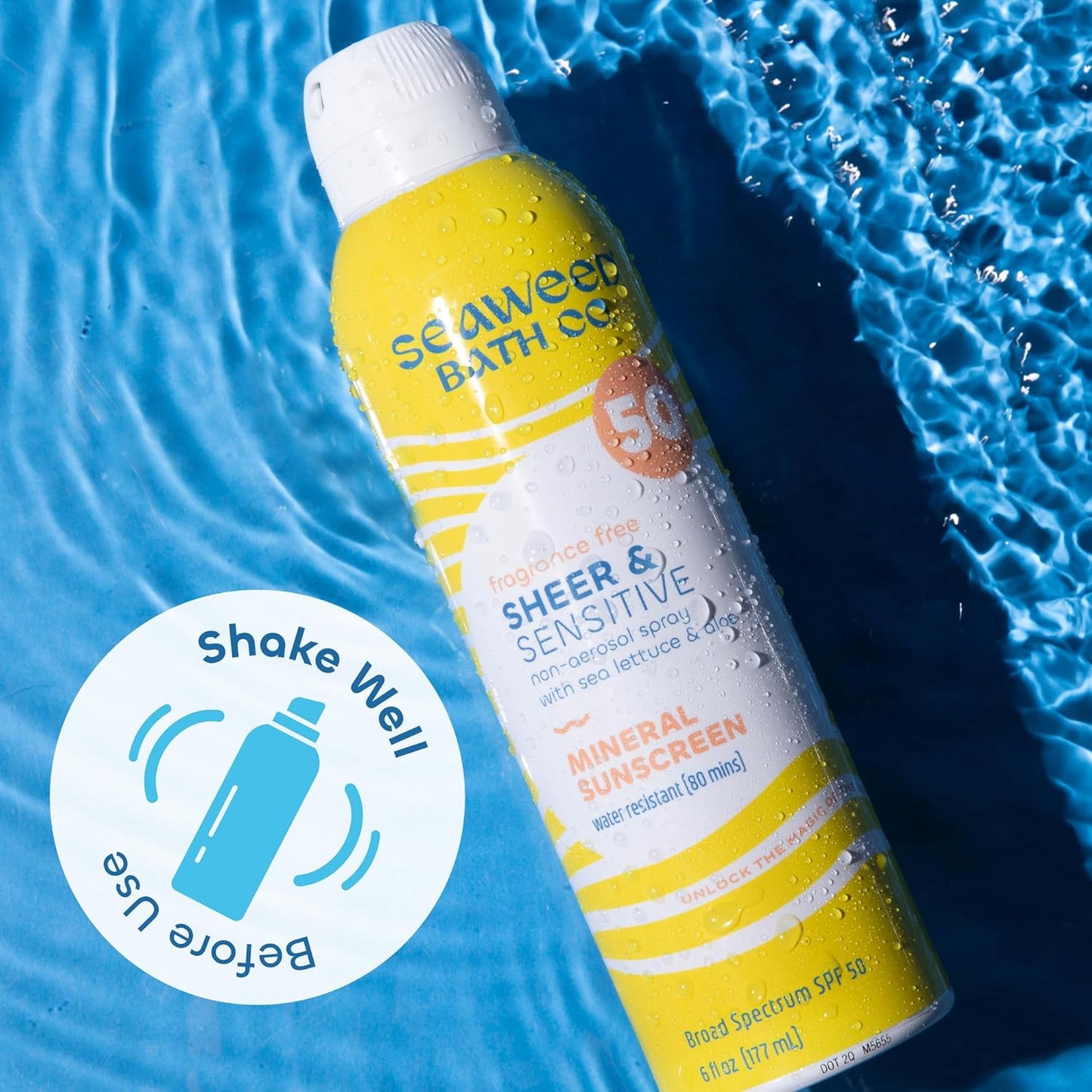 Seaweed Bath Co. Sheer Mineral Sensitive SPF 50 Broad Spectrum Sunscreen Spray - Fragrance Free, Non-Nano, Skin-Friendly Formula - 6 oz