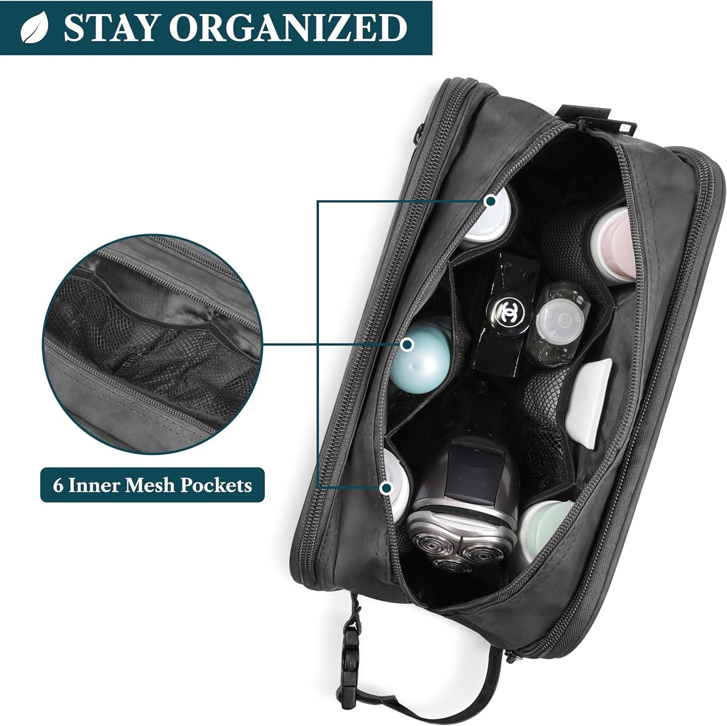 PAVILIA Toiletry Bag for Men, Travel Pouch Essentials Shaving Dopp Kit, Travel Bag Toiletries Organizer Case, Cosmetic Make Up Accessory, Water Resistant