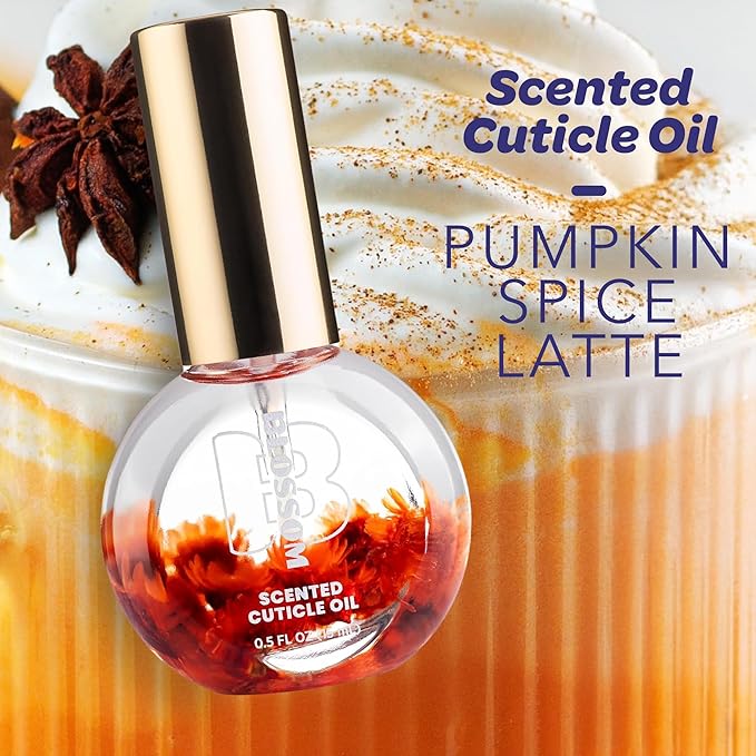 Blossom Cuticle Oil for Nails, Hydrating, Moisturizing, Gourmand Scented Nail Oil Cuticle Care, Infused with Real Flowers, Made in USA, 0.5 fl. oz, Pumpkin Spice Latte