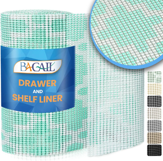 BAGAIL Drawer and Shelf Liner, 17.5 in X 10 Ft Non-Adhesive Shelf Liners for Kitchen Cabinets, Thick Strong Grip Liners for Desk, Shelves, Bathroom Drawers, Cabinet Protection - BlueQuatrefoil