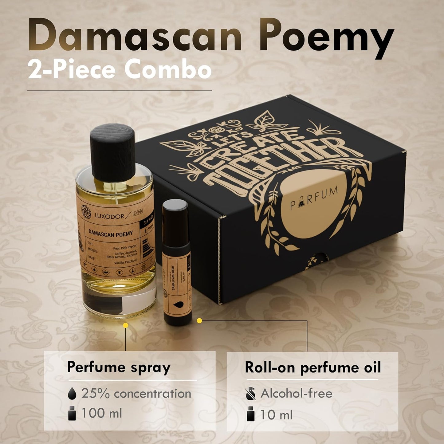 Inspired by Y S.L's B.lack O.pium - Damascus Poemy with perfume oil 10 ml Roll-On - pheromones perfumes for women cologne - dupes fragrances - Clean Paraben Free Vegan - 3.4 fl. oz (100ml)