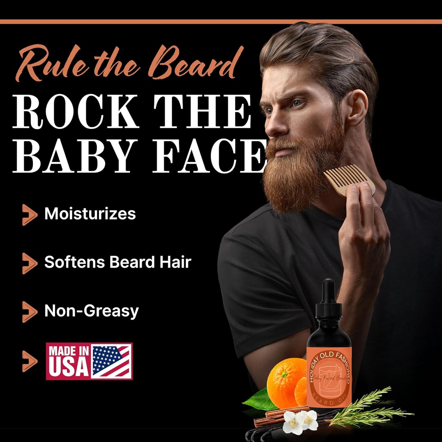 Tuscan Cooper's Baby Faced Beards Oil for Men - Hydrating, Nourishing, Natural Beard Softener and Conditioner for All Hair Types. Coconut, Jojoba, and Sweet Almond Moisture - Holiday Old Fashioned