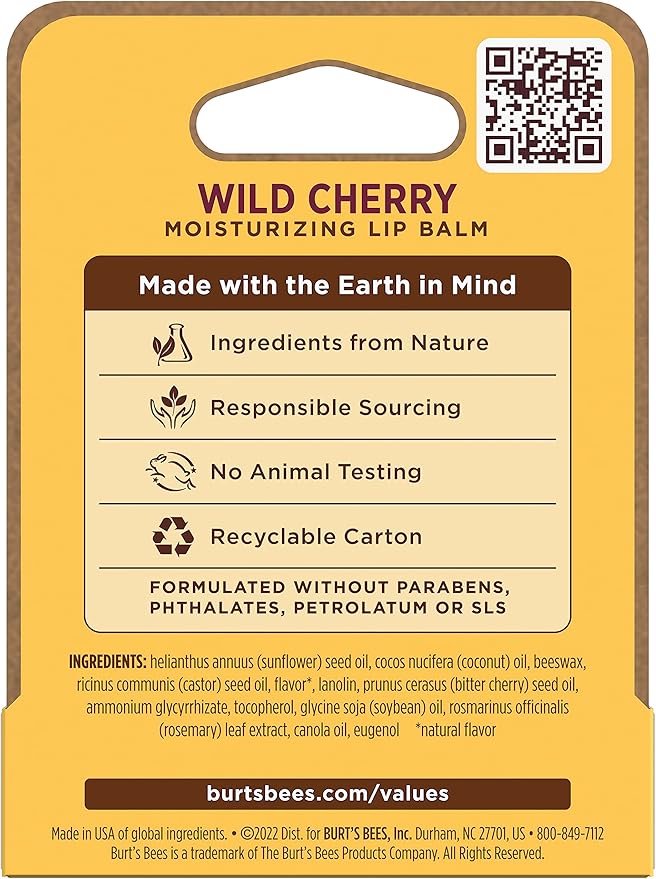 Burt's Bees Moisturizing Lip Balm, Wild Cherry, 0.15 Ounce