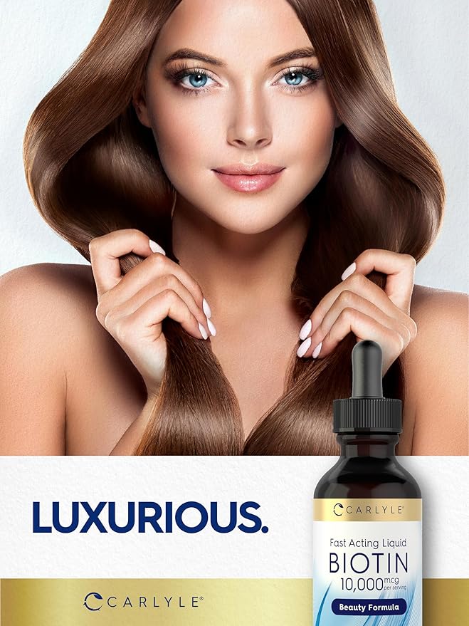 Carlyle Liquid Biotin 10000mcg | 2 oz | Extra Strength Drops | Vegetarian, Non-GMO, Gluten Free Supplement