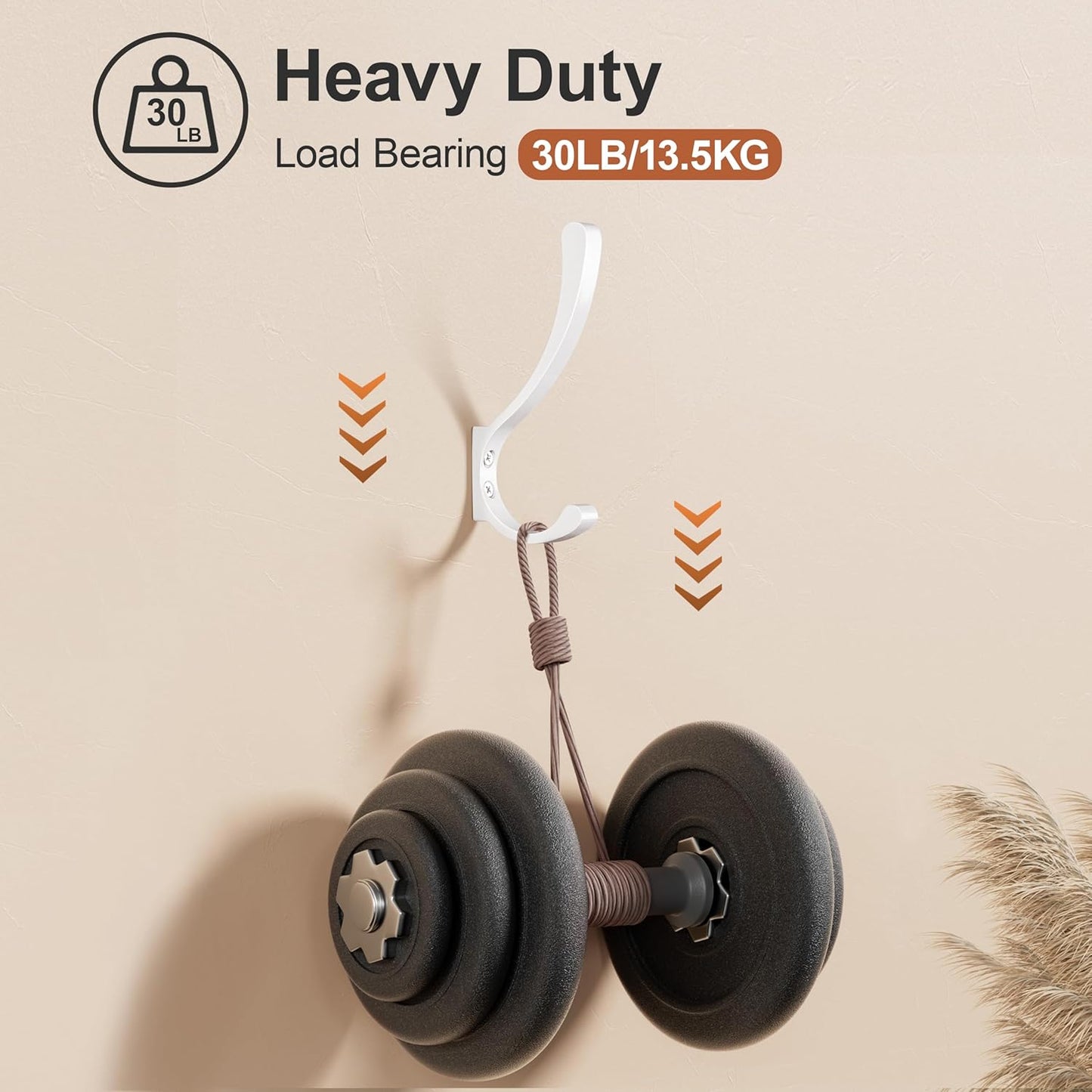 4 Pack White Large Wall Hooks Hanging Heavy Duty, Coat Hanger Hook Wall Mounted, Screw in Metal Door Hooks for Hanging Coats, Backpack, Purse, Towel