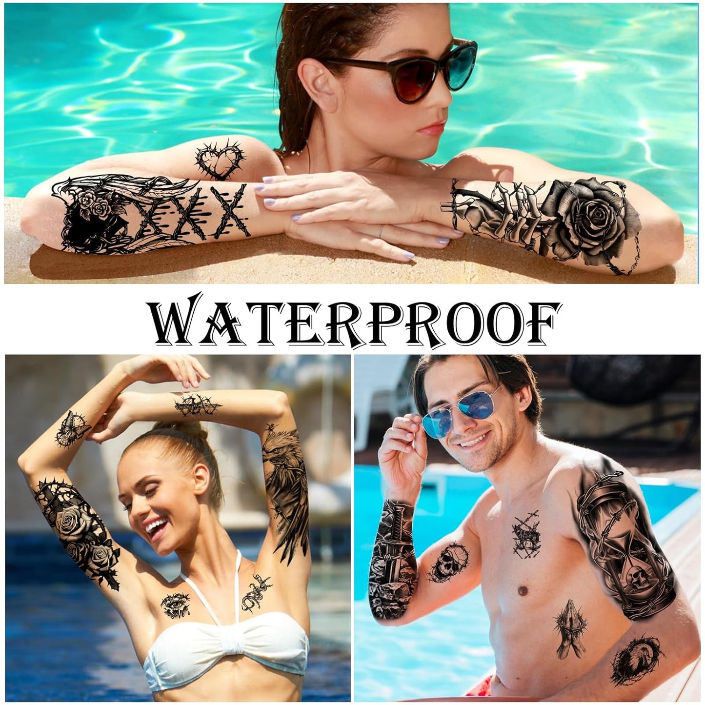 Barbed Wire Temporary Tattoos, 77 Sheets Horrible Realistic Fake Tattoo Designs for Adults, Waterproof Half Arm Small Tattoos for Men and Women