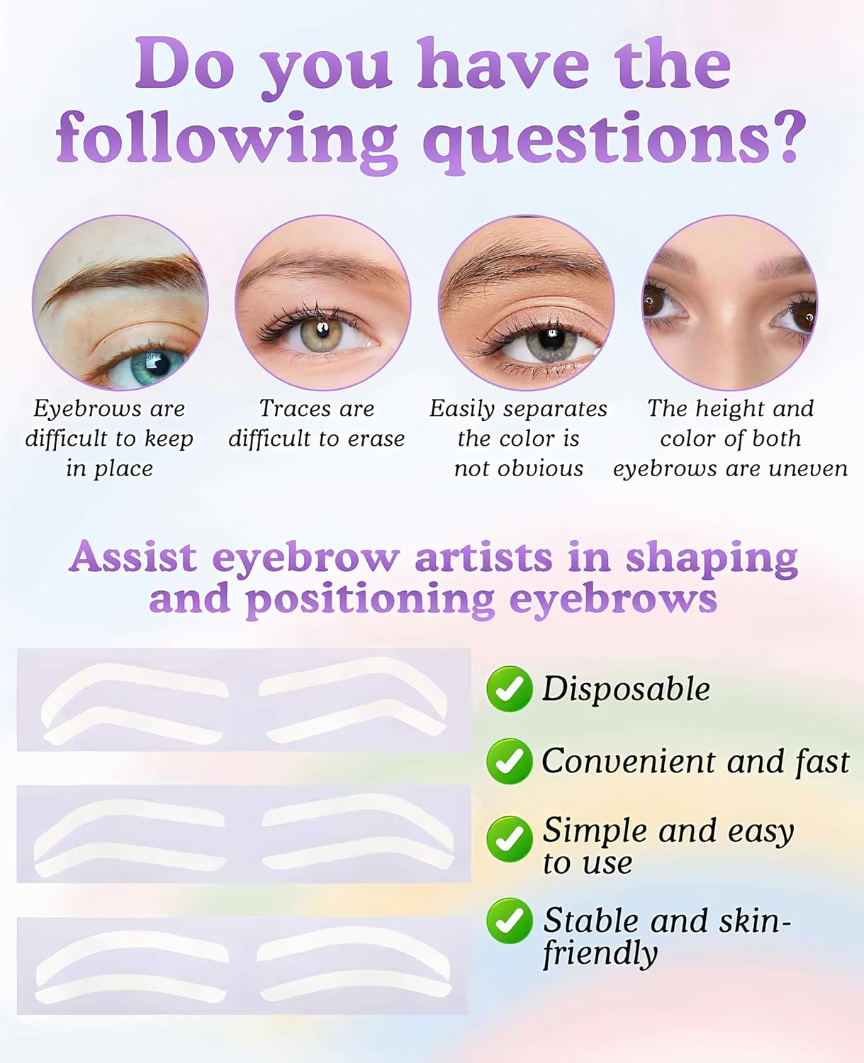 90 Pairs Eyebrow Stickers Stencils, 3 Shapes Disposable Eyebrow Tape Strips for Tinting