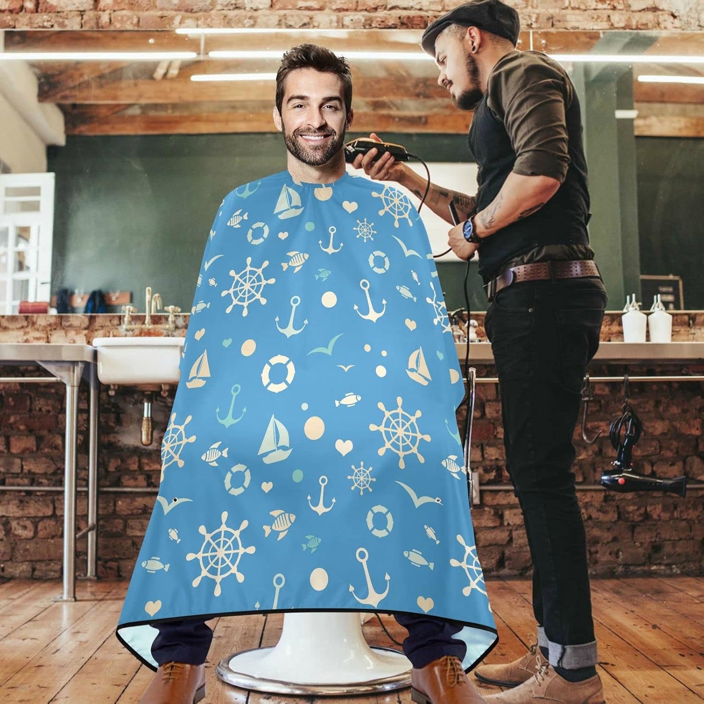 visesunny Barber Cape Sea Pattern Polyester Hair Cutting Salon Cape Apron Anti-Static Haircut Water-Resistant Shaving Cloth Beard Shaving Bib Hairdressing Cape