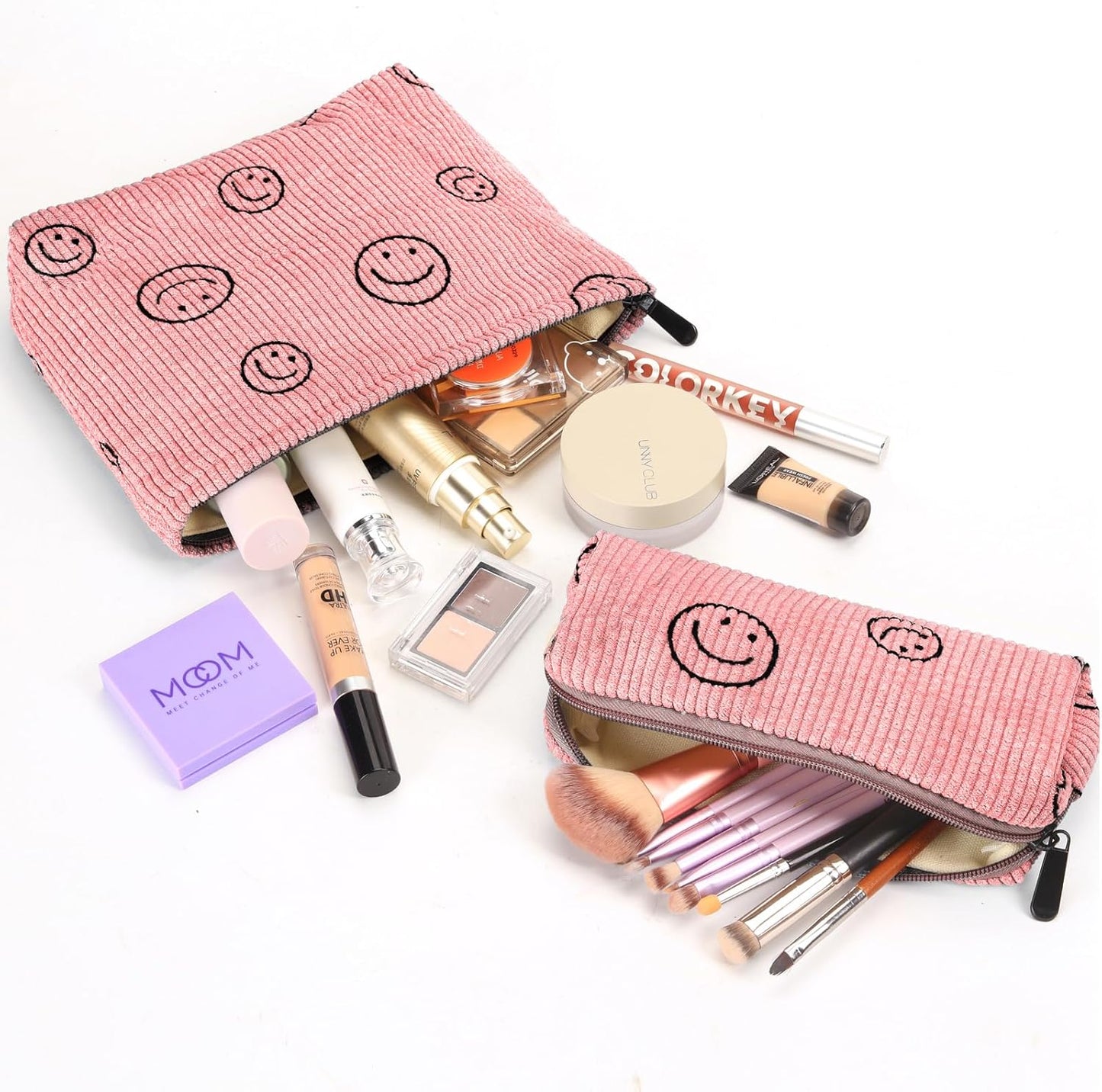 Makeup Bag, Cosmetic Bags for Women, Travel Makeup Bag, Pink Small Make Up Brush Pouch with Zipper, Corduroy Cute Cosmetic Toiletry Bag, Travel Essentials Aesthetic Preppy Stuff