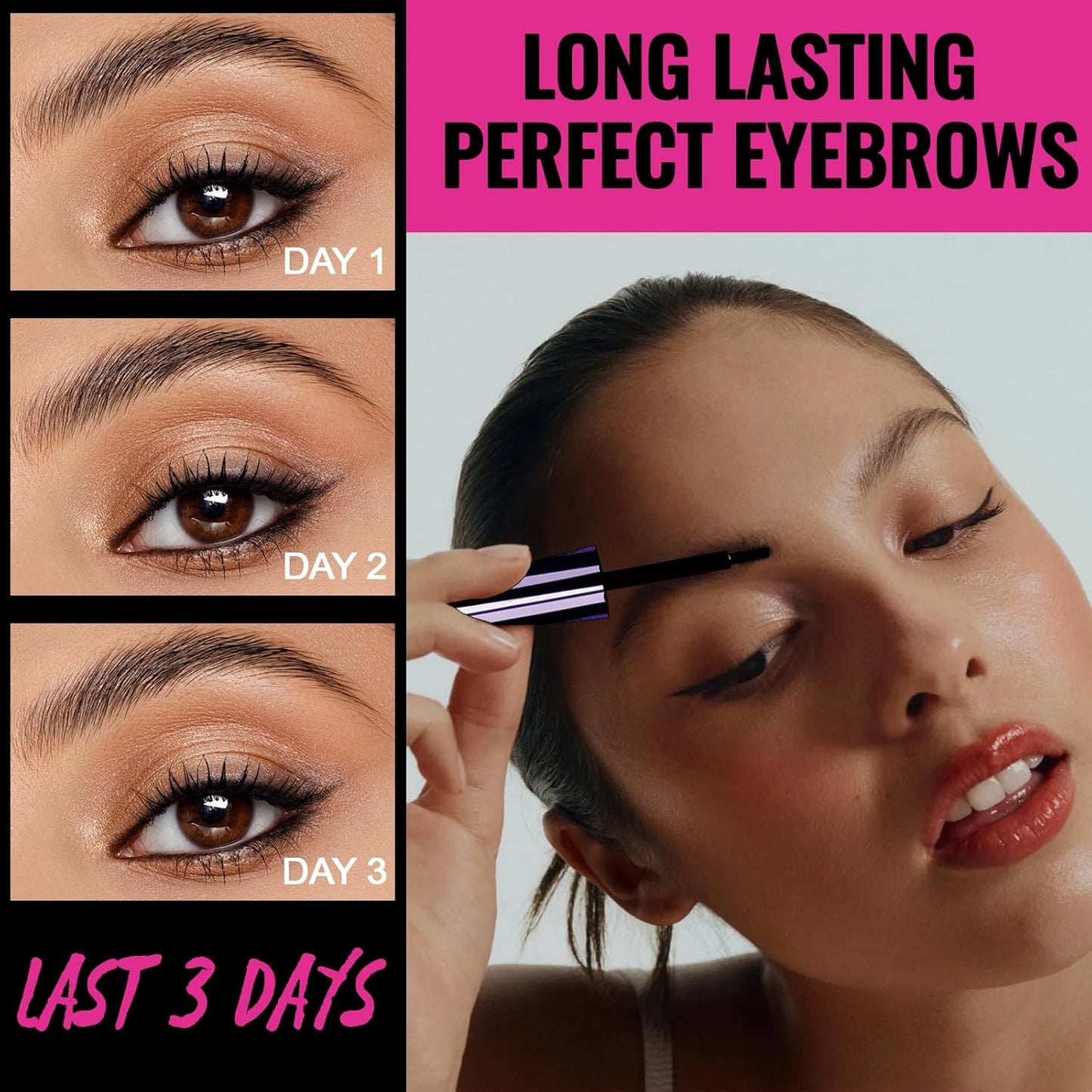 Easy Peel Off Eyebrow Gel, Tattoo Eyebrow Gel Easy Peel Off, Waterproof & Transfer-Proof Lasts Up to 3 Days Brow Color for Women, Create Fuller & Defined Looking Brows At-Home (03# Gray Brown)