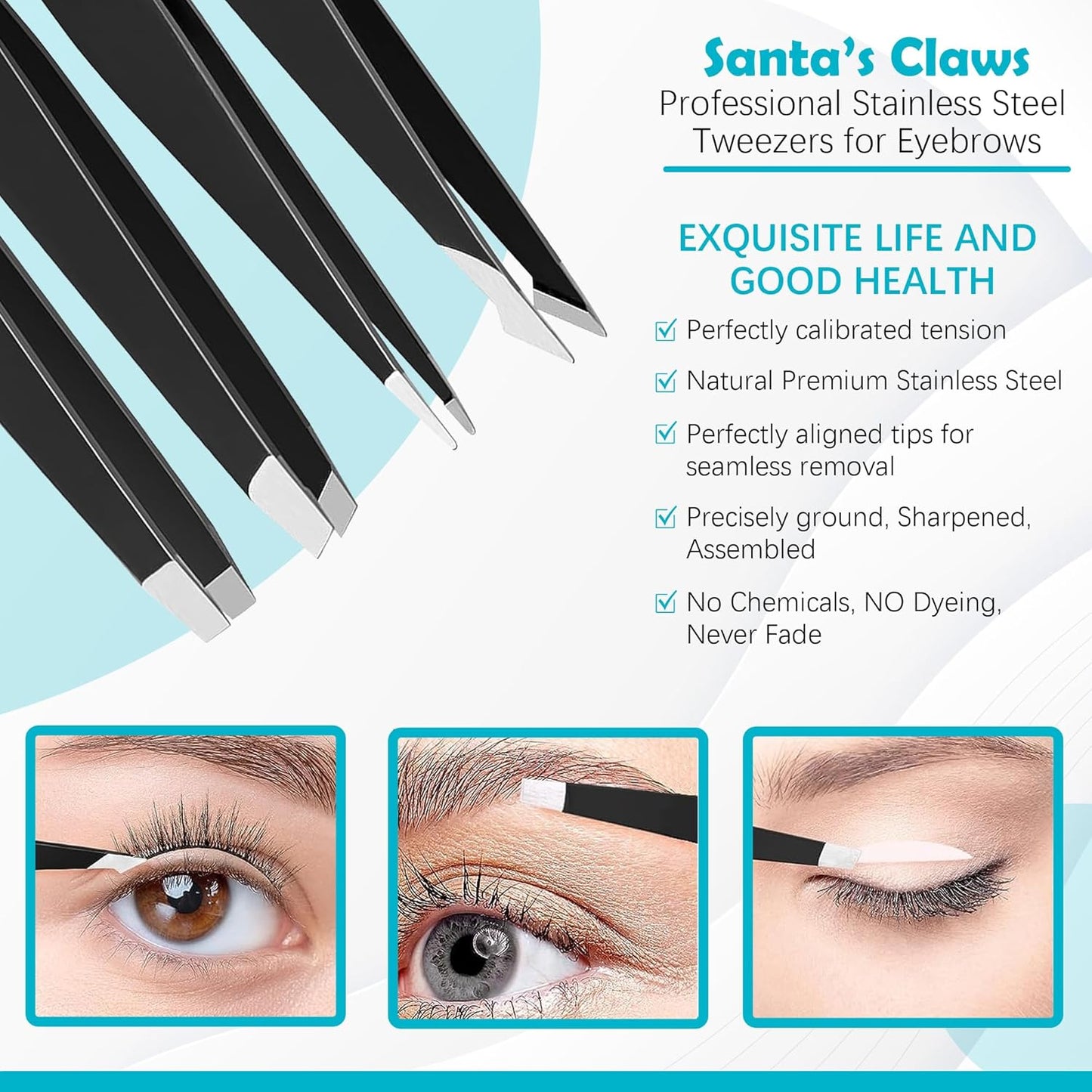 Tweezers for Women, Stocking Stuffers for Women Men Adults, Womens Gifts for Christmas White Elephant Gift Mom Santa Funny Stuffer Her Girls Teens Dad Mens, 4-Pack Tweezer Facial Hair Eyebrow Set