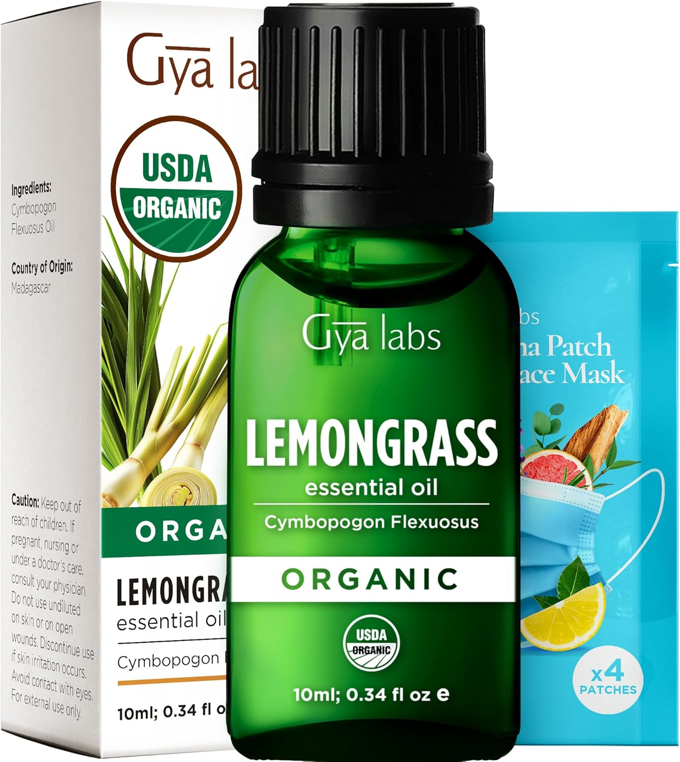 Gya Labs Organic Lemongrass Essential Oil - 0.34 Fl Oz - for Skin, Hair, Diffuser, Aromatherapy, DIY Candle Making Scents