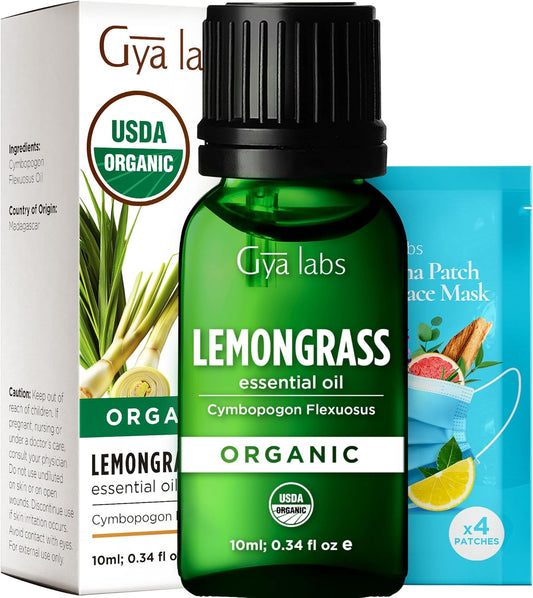 Gya Labs Organic Lemongrass Essential Oil - 0.34 Fl Oz - for Skin, Hair, Diffuser, Aromatherapy, DIY Candle Making Scents