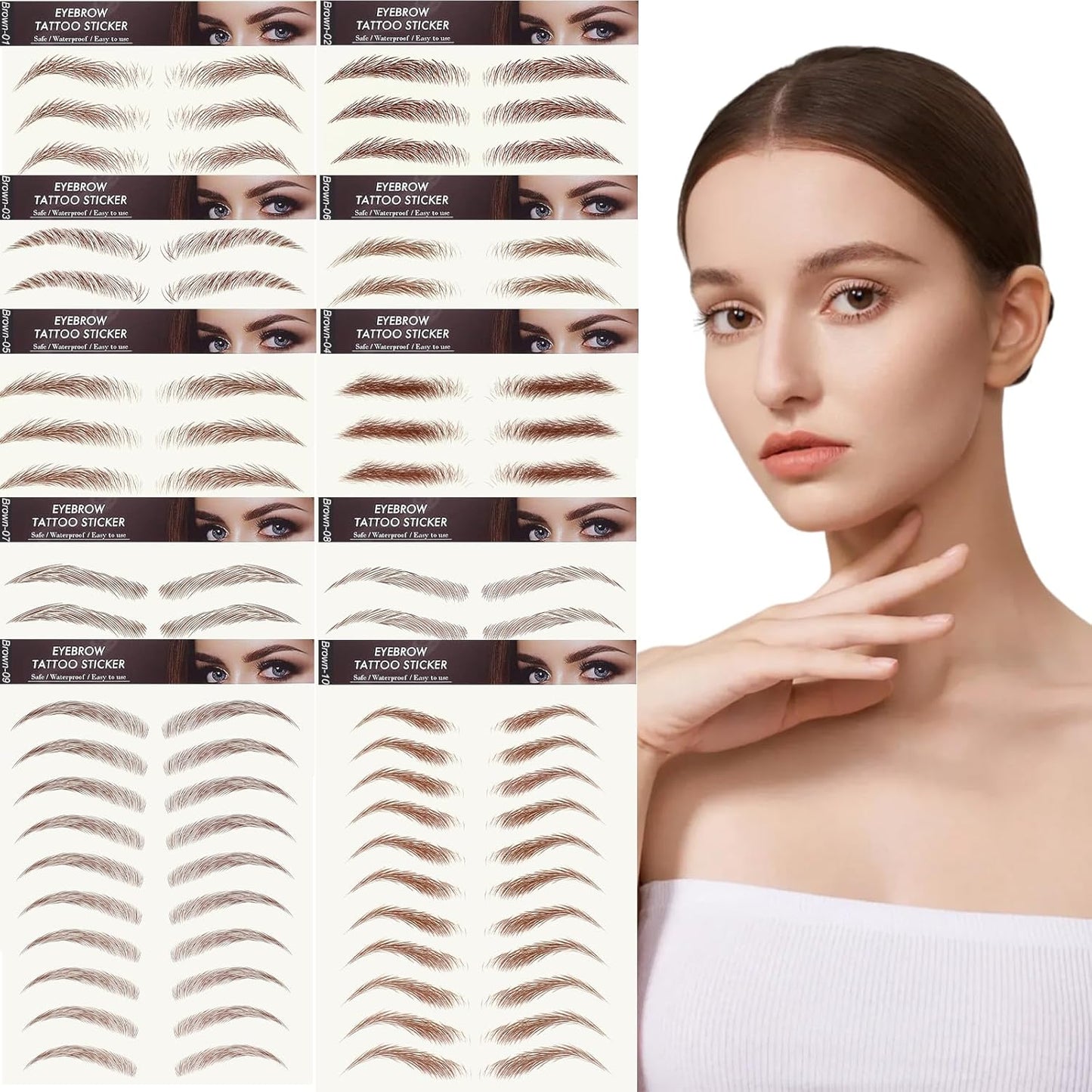 20 Sheets 200 Pairs Eyebrow Tattoo Stickers 4D Stickers Eyebrow Transfers Stickers Peel off Eyebrow Grooming Shaping Makeup Sticker for Women Girls Brown