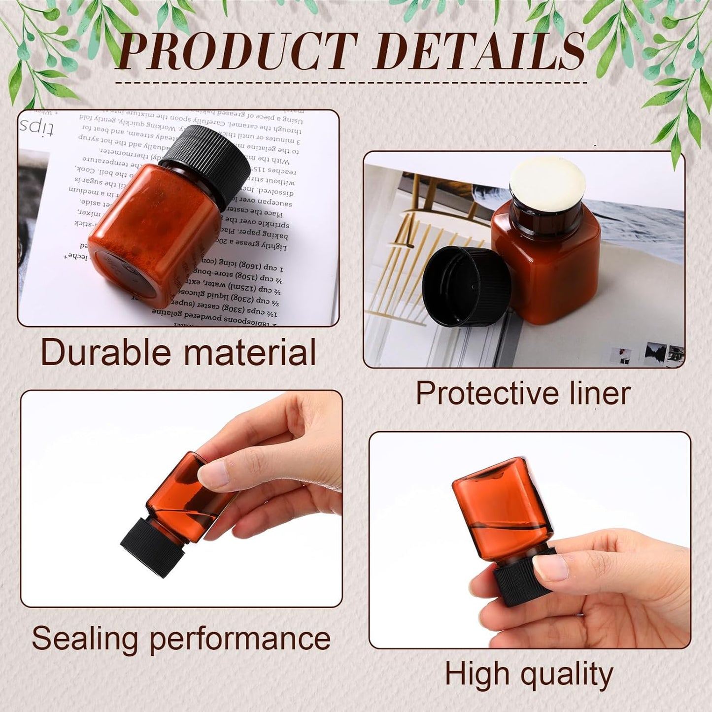 Tanlade 100 Pcs 1 oz Amber Plastic Cosmetic Jars with Lids Empty Leak Proof Container Refillable Cosmetic Jars Airtight for Cream, Lotion, Powder, Ointment, Beauty Products Travel Storage(Square)