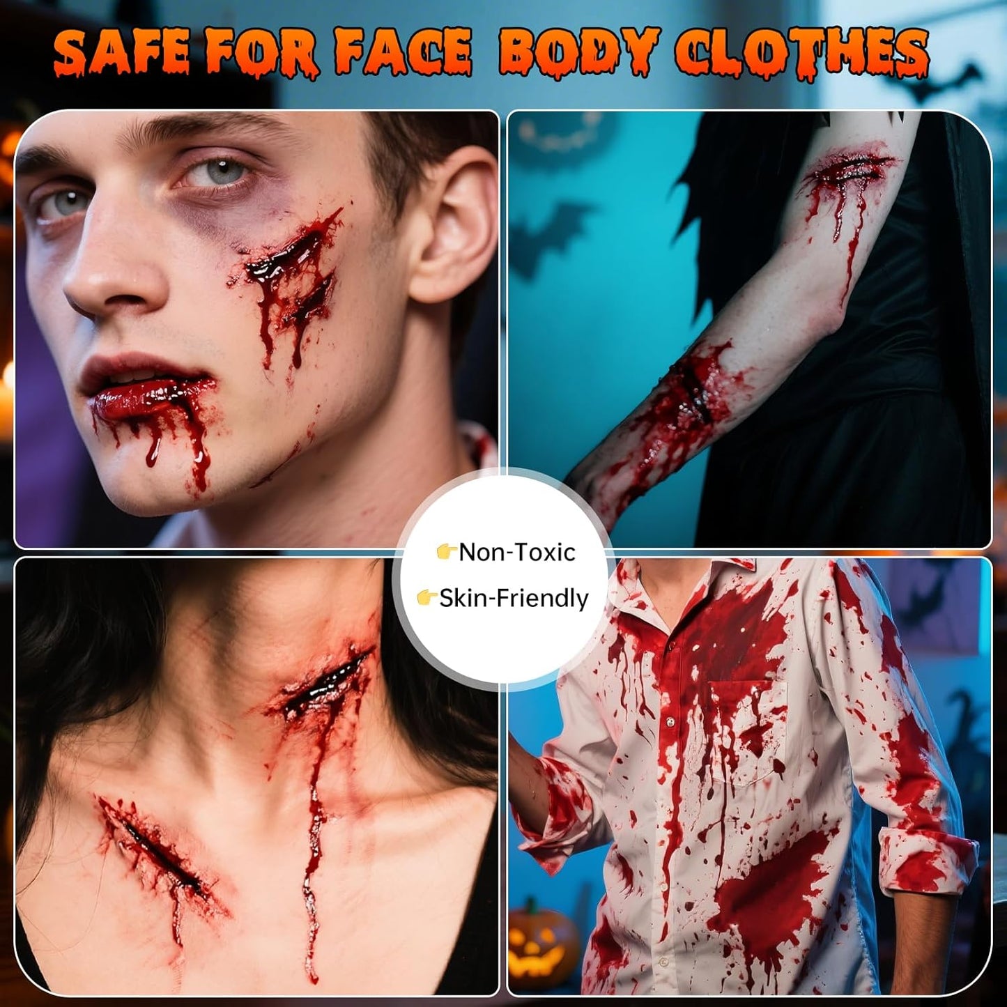 Halloween Fake Blood with Brush Cap – 60ML Dark Blood Coagulated Look for Realistic SFX Makeup, Vampire Zombie Wound Effects, Fake Blood Makeup for Clothes, Face, Cosplay, Theater,Party