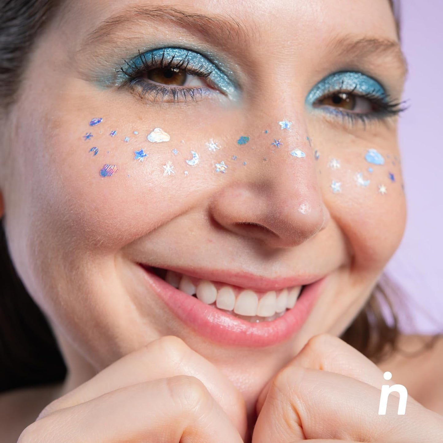 Nipskin Dream Chaser Stick-On Face & Body Art Patches – Metallic Sky Blue Moons, Clouds & Stars – Sweat-Proof, Soft on Skin – 4 Pieces