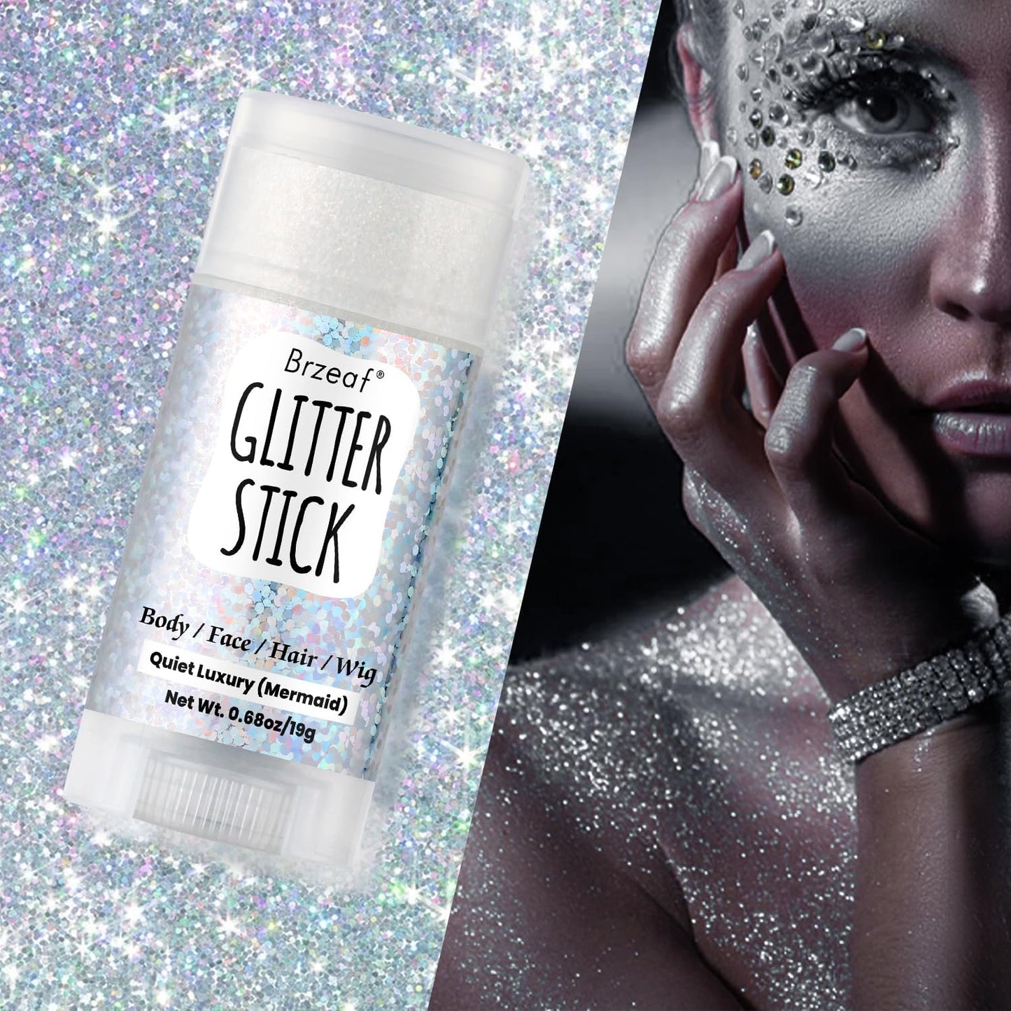 Brzeaf Waterproof Mermaid Glitter Stick, Shimmery& Long Lasting, Hair Eyeshadow Face Body Glitter, Singer Concert Music Rave Festival, Glitter Stick Makeup for Women Men