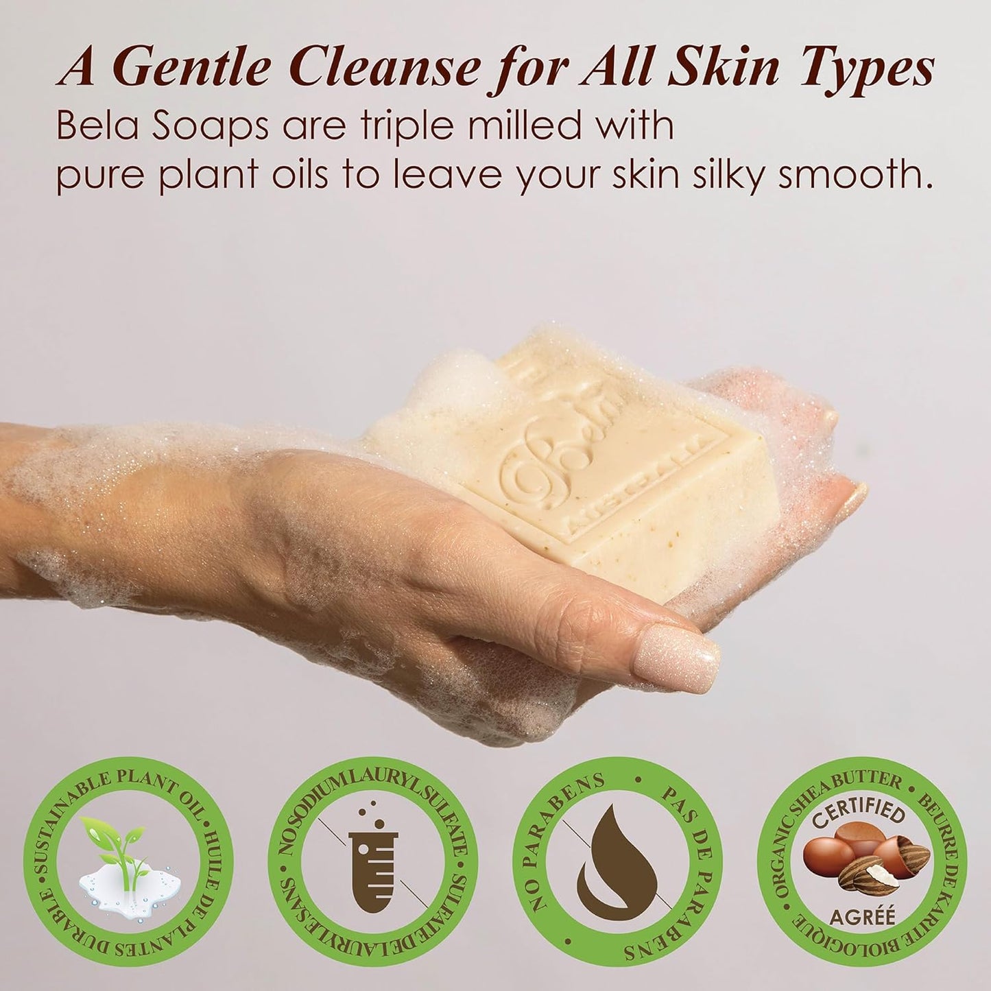 BELA Oatmeal Soap with Milk and Bran 3.3 OZ, Pack of 12, Long Lasting French Triple Milled Bar Soap with Organic Shea Butter, Hand, Face and Body Wash Bars, Made in Australia