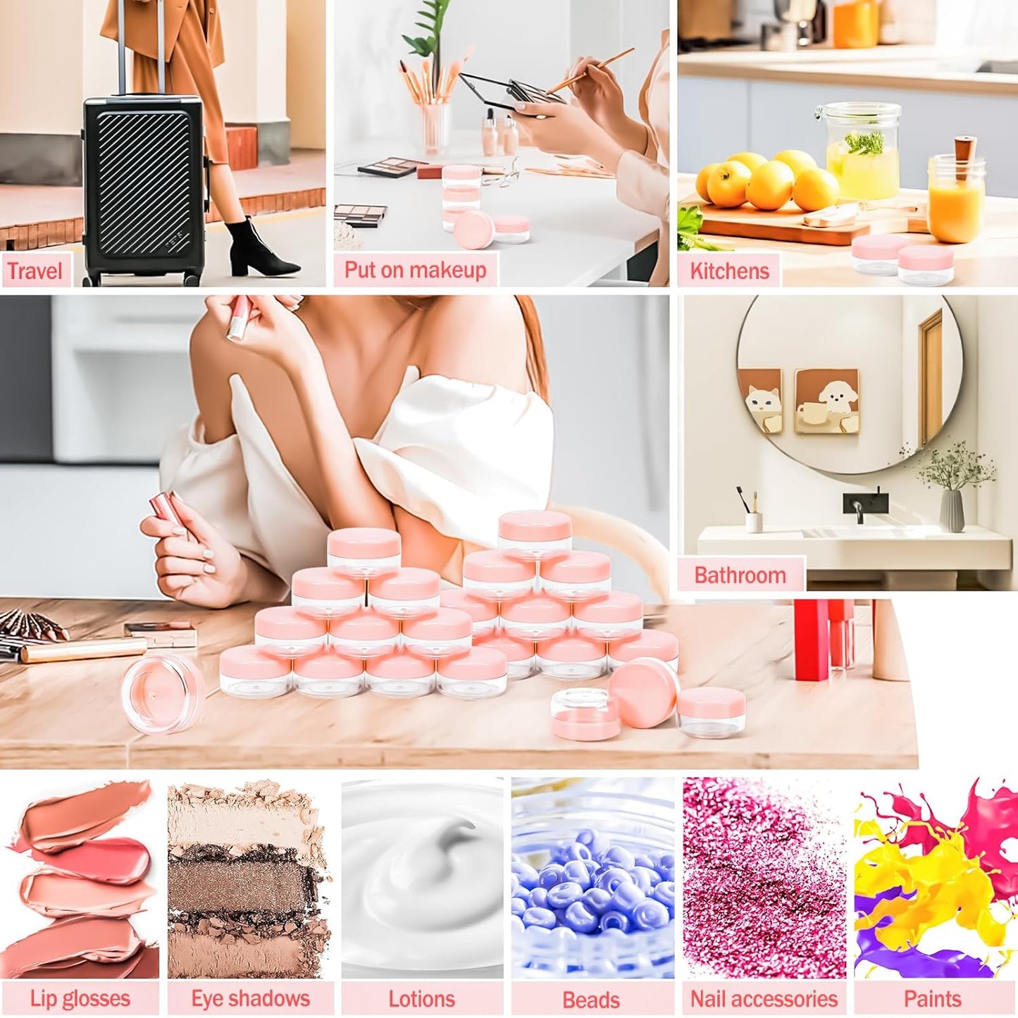 MotBach 50Pack 10g Small Plastic Cosmetic Containers with Lids, 10gram Plastic Makeup Containers Jars with Spatulas, 10ml Sample Jars Travel Size Containers for Toiletries Lip Balm Slime Cream Lotion