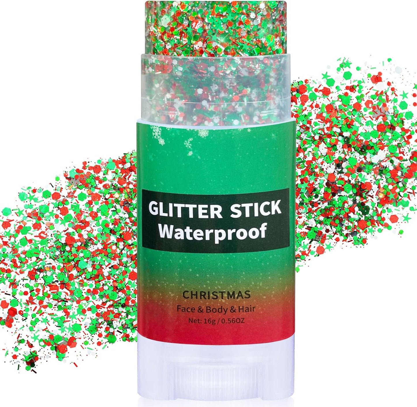 Christmas Hair Glitter Stick,Green Red Face Body Glitter for Kids,Waterproof Christmas Outfits for Women, Stocking Stuffers Sparkling Festival Party Gift for Women Girls,Chunky Glitter Makeup