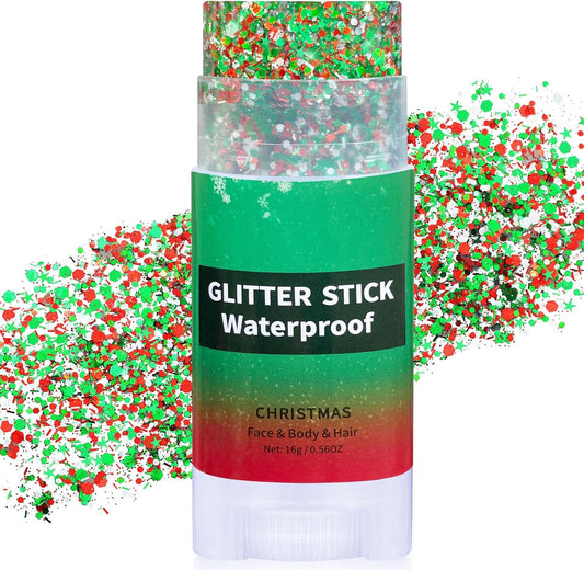 Christmas Hair Glitter Stick,Green Red Face Body Glitter for Kids,Waterproof Christmas Outfits for Women, Stocking Stuffers Sparkling Festival Party Gift for Women Girls,Chunky Glitter Makeup
