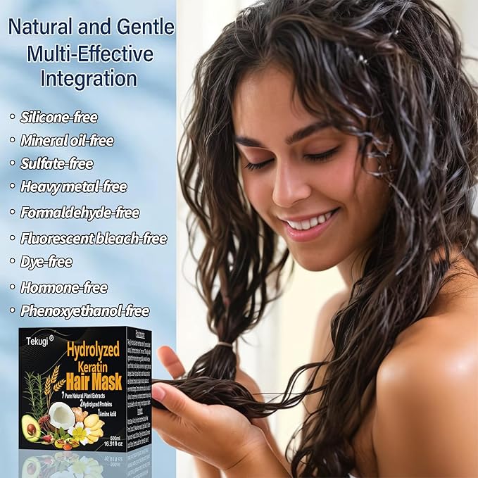 Hydrolyzed Keratin Hair Mask | Pure Plant Keratin Treatment at Home | Deep Moisture Repair Deep Conditioning for Dry, Damaged, Curly, Oily, Frizzy Hair Protein Mask