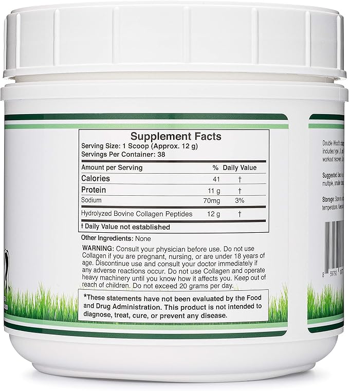 Collagen Peptides Powder - Hydrolyzed Collagen, Keto Safe - 16.08oz - Multi Type 1, 2, and 3 (Grass Fed Bovine Source)(Colageno Hidrolizado) Collagen Supplements for Women and Men by Double Wood
