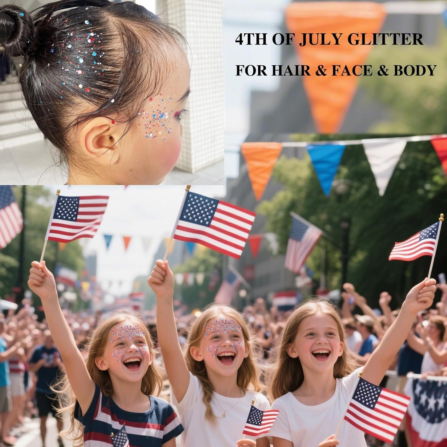 MEICOLY Red White and Blue Face Body Glitter,Sparkle Patriotic Pride Chunky Hair Glitter for Kids Women,4th of July Accessories Outfits for Women