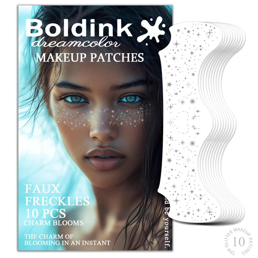 10 Pcs Silver Freckle Patches, Glitter Face Tattoo, Waterproof Speckles, Temporary Freckles (Silver Star)