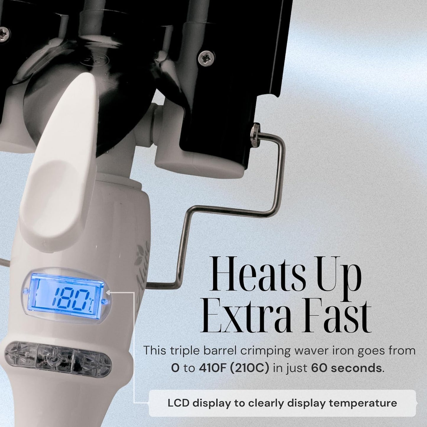 Alure Three Barrel Curling Iron Wand Hair Waver with LCD Temperature Display - 1 Inch Ceramic Tourmaline Triple Barrels, Dual Voltage Crimp (Black/White)