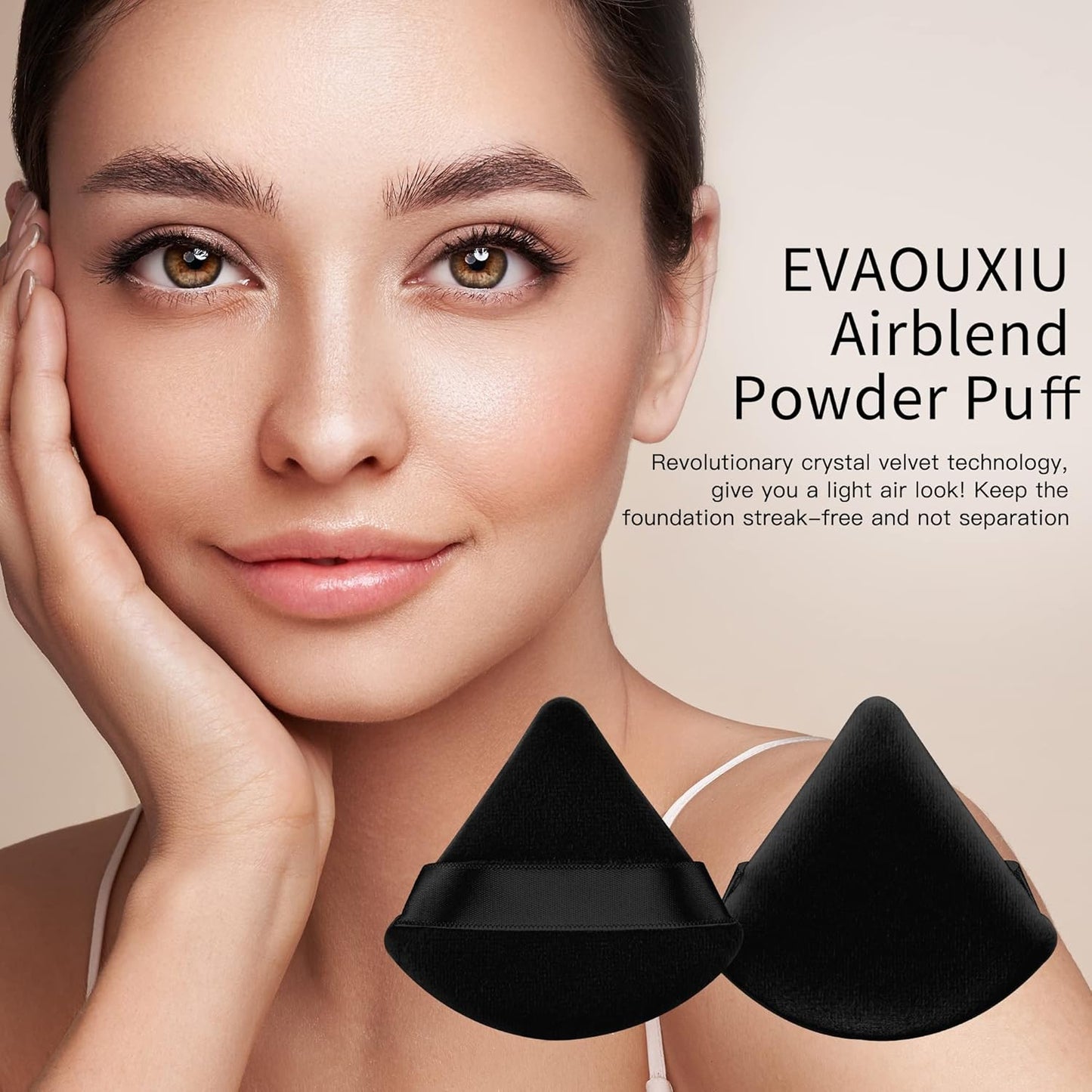 2 Pcs EVAOUXIU Triangle Powder Puff for Face Powder, Soft Plush Setting Powder Puff, Velour Cosmetic Foundation Blender Sponge Beauty Makeup Tools (Black)
