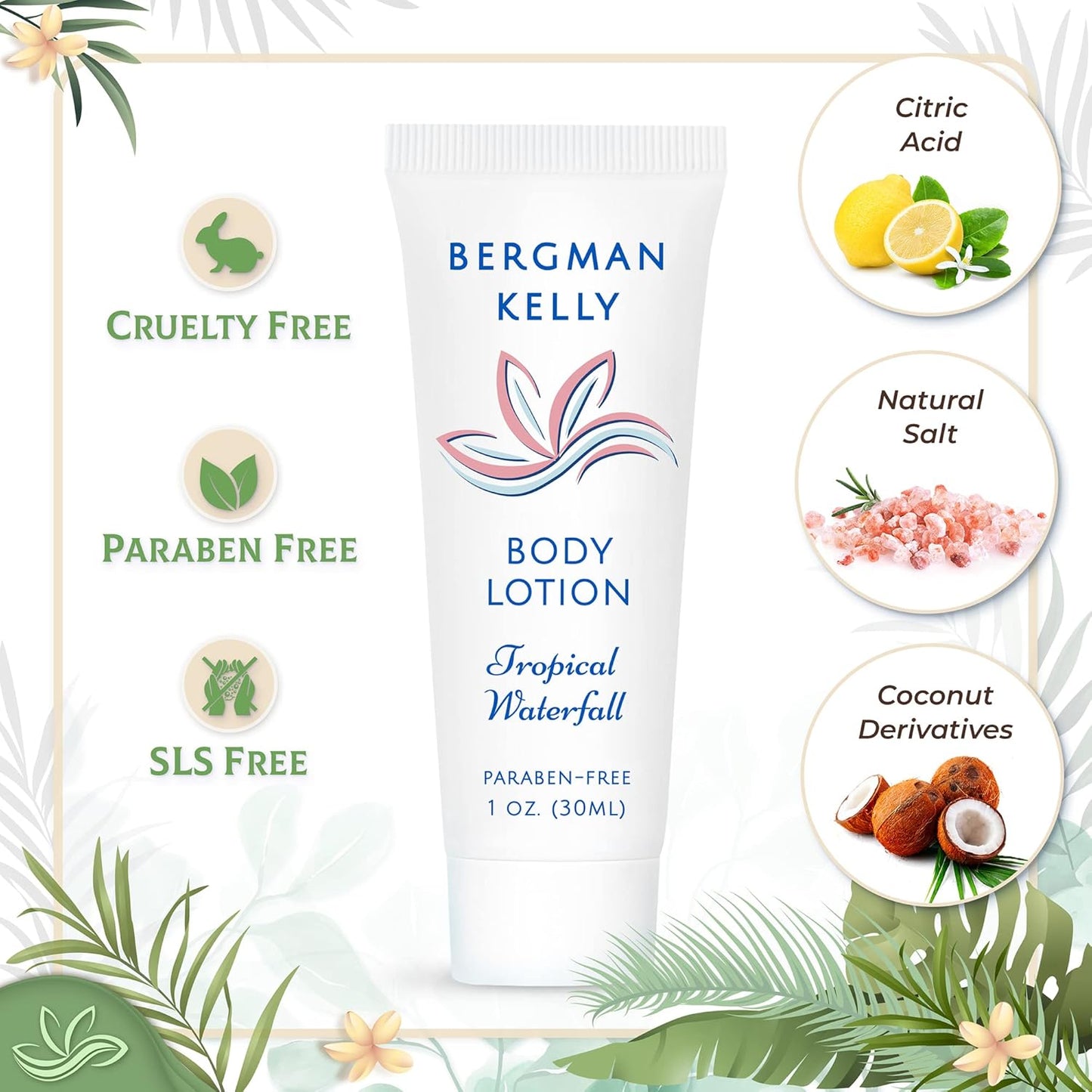 BERGMAN KELLY - Travel Size Lotion - 1 fl oz, 200 PK, Tropical Waterfall - Delight Your Guests w/Invigorating & Refreshing Body Lotion - Quality Mini & Small Size Guest Hotel Toiletries in Bulk